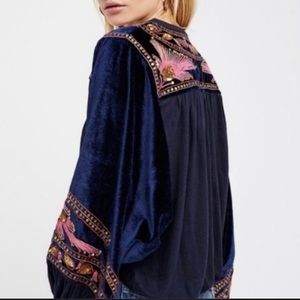 NWOT Free People Hearts Aflame Navy Velvet Top